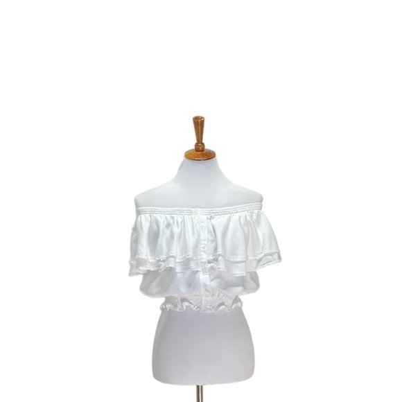 SneakPeek Off Shoulder Blouse White Size S Bohemain Coastal Minimalist Smocked - Picture 1 of 13